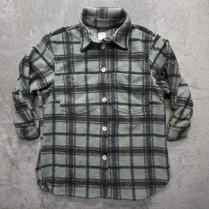 H&M Fleece‎ Shirt Womens Large Gray Black Plaid Button Up Oversized